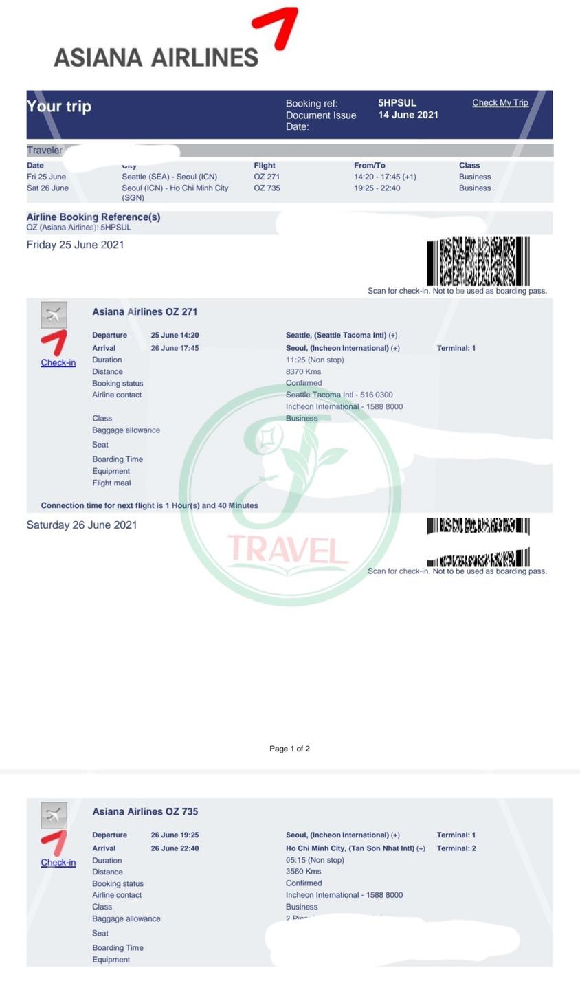 Thông tin các chuyến bay thương mại về Việt Nam 